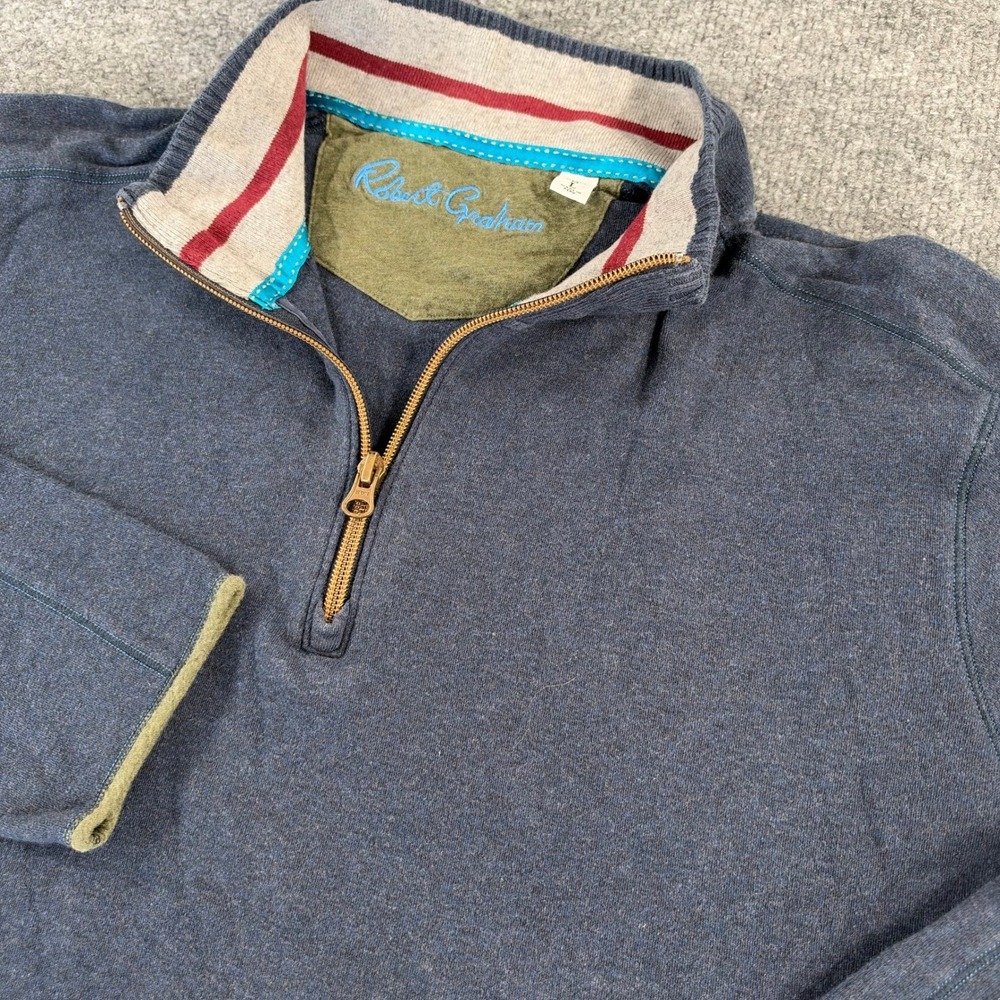 Robert Graham 1/4 Zip Pullover Men L Classic Fit Knit Blue Sweater Modern Golf